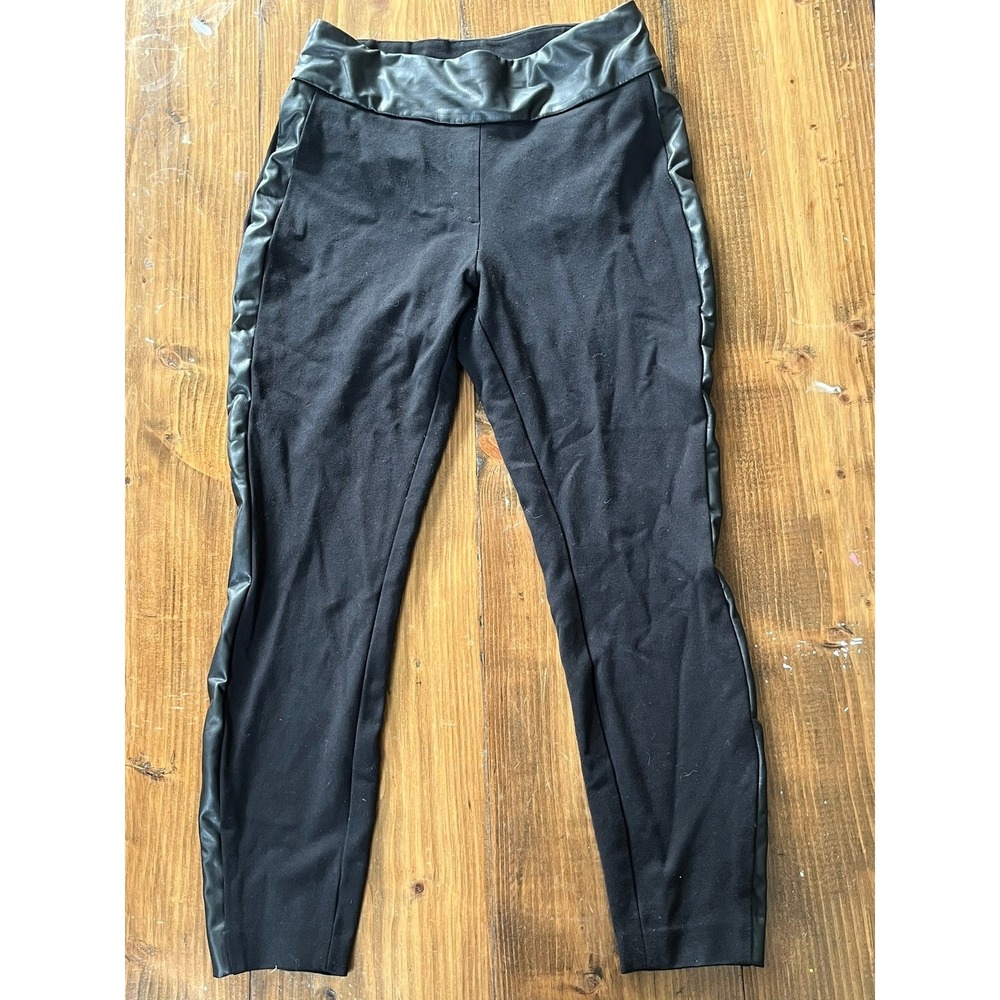 Express Columnist Ankle High Rise Black Pants Faux Leather Trim Tuxedo Stripe S